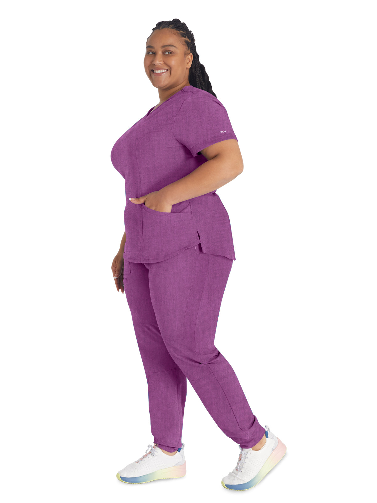 Women's 3-Pocket V-Neck Scrub Top - IP790A - Heather Magenta