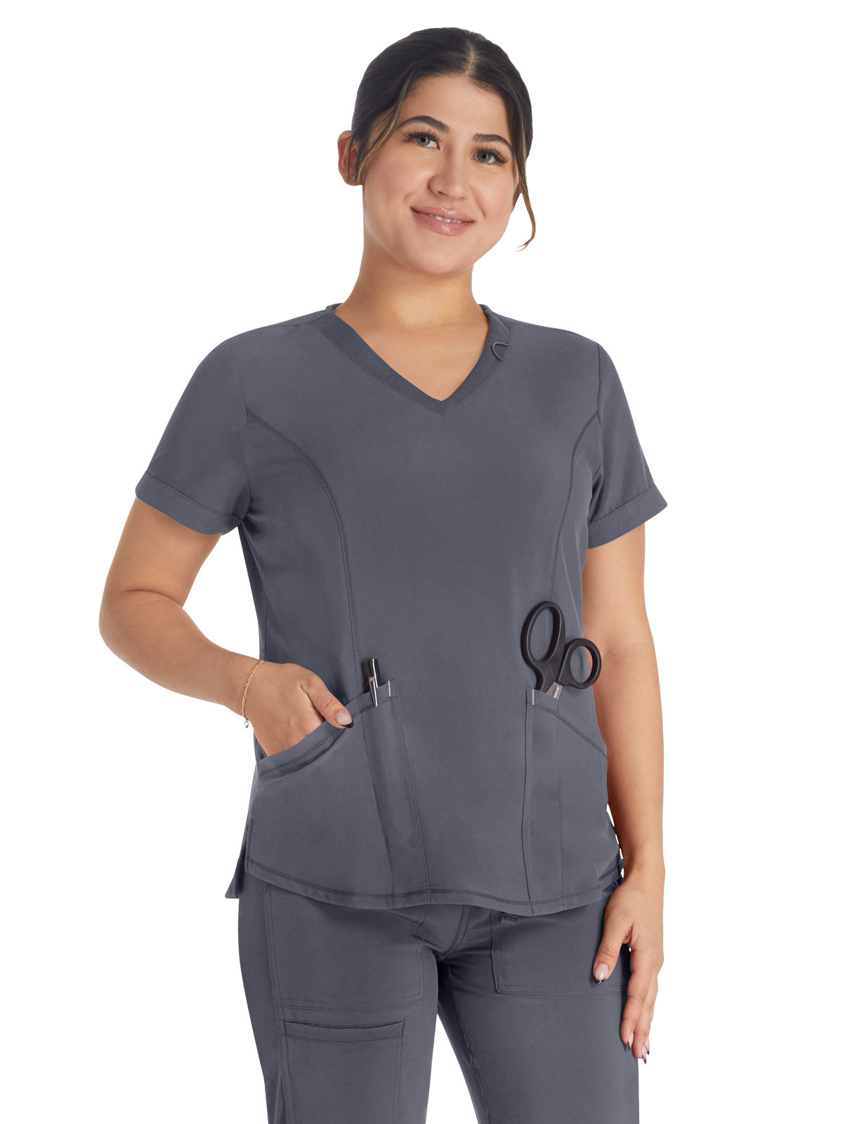 Women's 3-Pocket V-Neck Scrub Top - IP790A - Pewter