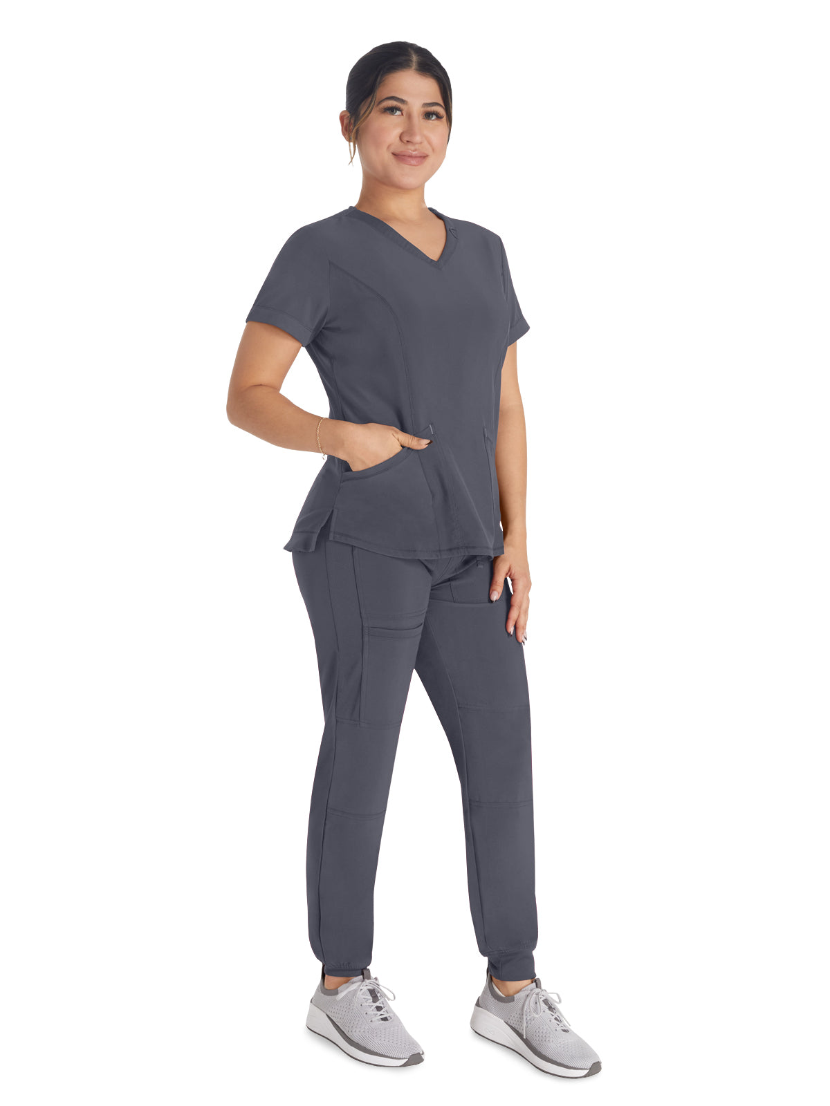 Women's 3-Pocket V-Neck Scrub Top - IP790A - Pewter