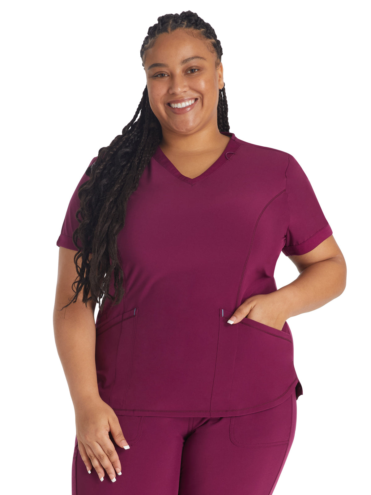 Women's 3-Pocket V-Neck Scrub Top - IP790A - Wine