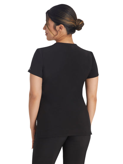 Women's 4-Pocket Cross-Over V-Neck Scrub Top - IP845A - Black