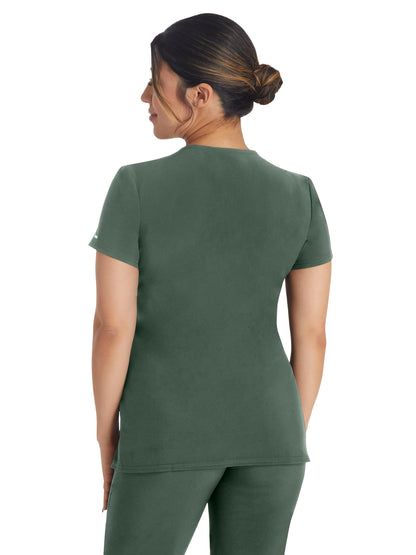 Women's 4-Pocket Cross-Over V-Neck Scrub Top - IP845A - Golden Moss