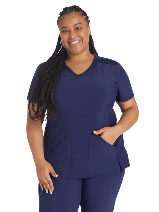 Women's 4-Pocket Cross-Over V-Neck Scrub Top - IP845A - Navy