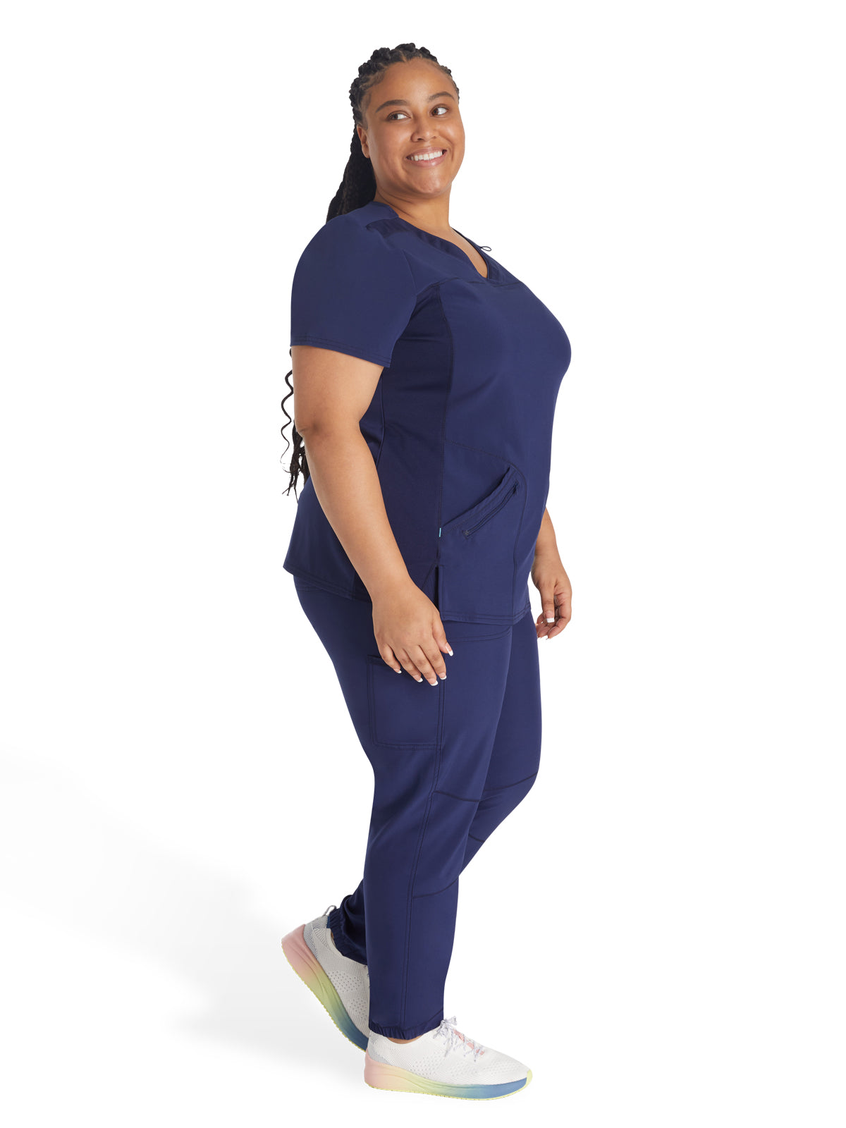 Women's 4-Pocket Cross-Over V-Neck Scrub Top - IP845A - Navy