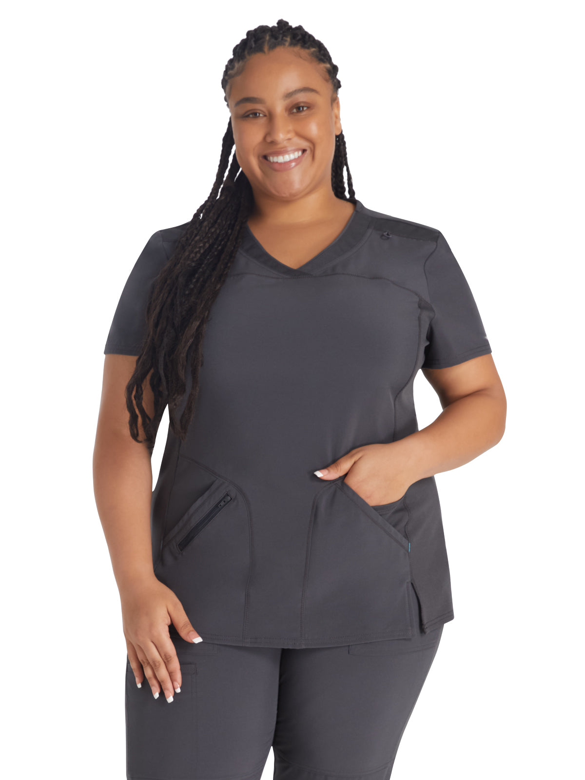 Women's 4-Pocket Cross-Over V-Neck Scrub Top - IP845A - Pewter