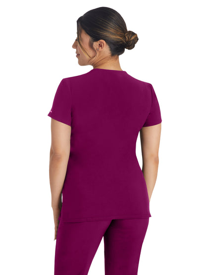 Women's 4-Pocket Cross-Over V-Neck Scrub Top - IP845A - Wine