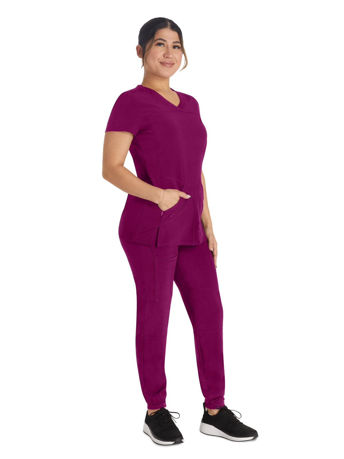 Women's 4-Pocket Cross-Over V-Neck Scrub Top - IP845A - Wine