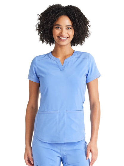 Women's 3-Pocket Henley Scrub Top - IP849A - Ciel