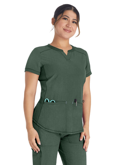 Women's 3-Pocket Henley Scrub Top - IP849A - Golden Moss