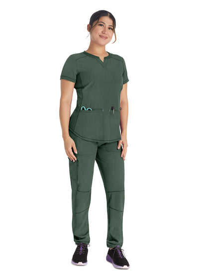 Women's 3-Pocket Henley Scrub Top - IP849A - Golden Moss