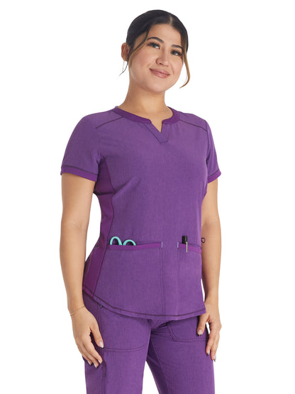 Women's 3-Pocket Henley Scrub Top - IP849A - Heather Magenta