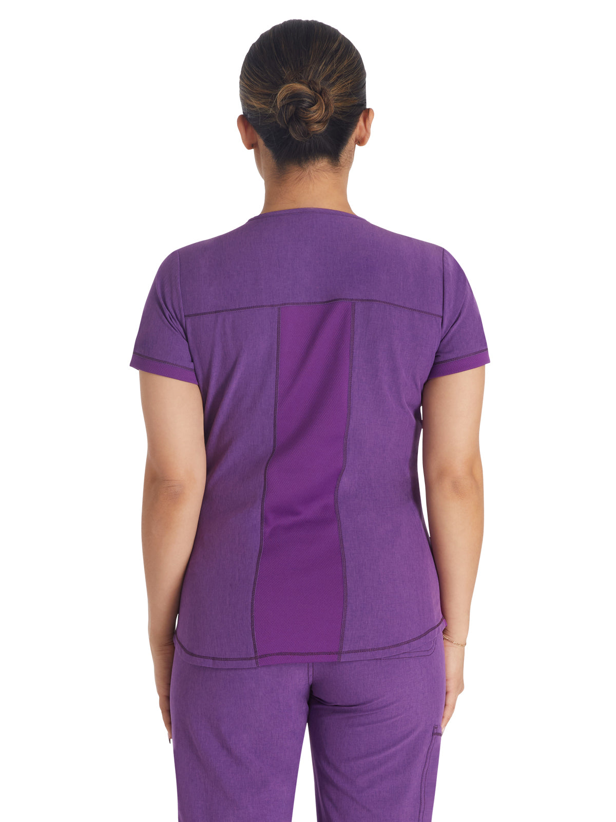 Women's 3-Pocket Henley Scrub Top - IP849A - Heather Magenta