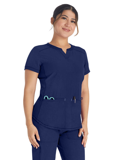 Women's 3-Pocket Henley Scrub Top - IP849A - Navy