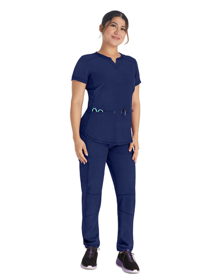 Women's 3-Pocket Henley Scrub Top - IP849A - Navy