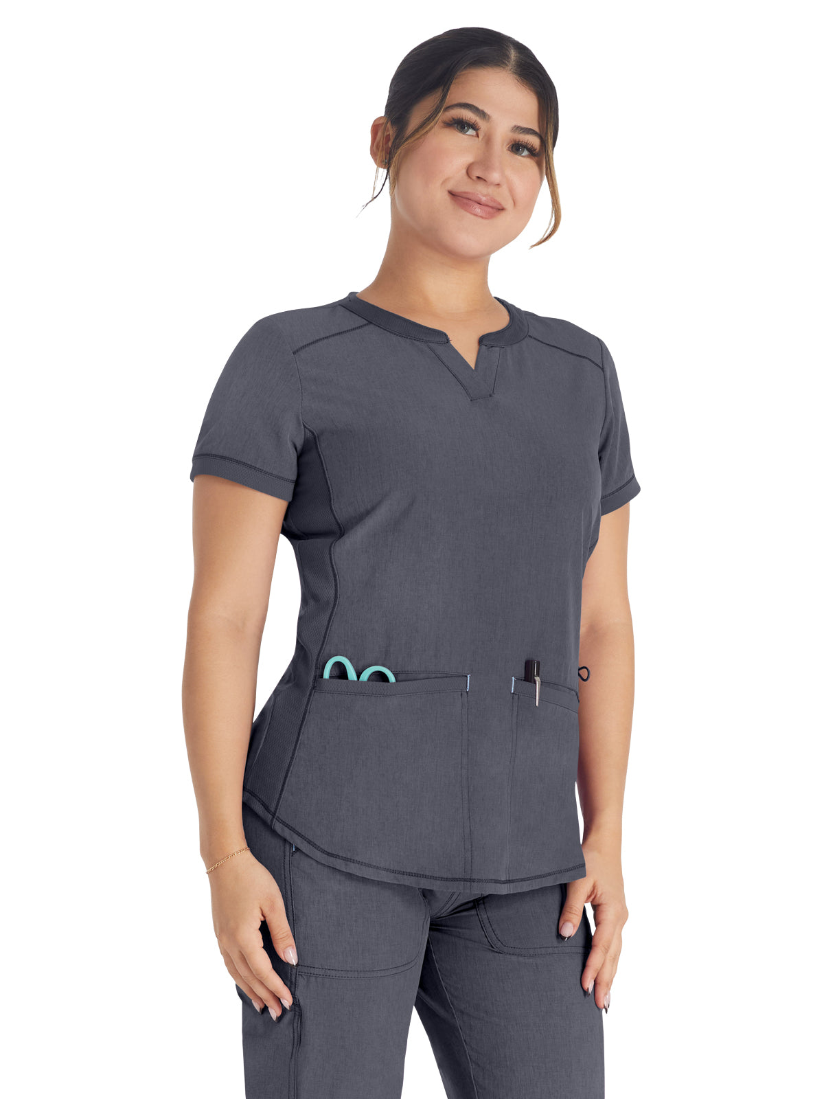 Women's 3-Pocket Henley Scrub Top - IP849A - Pewter