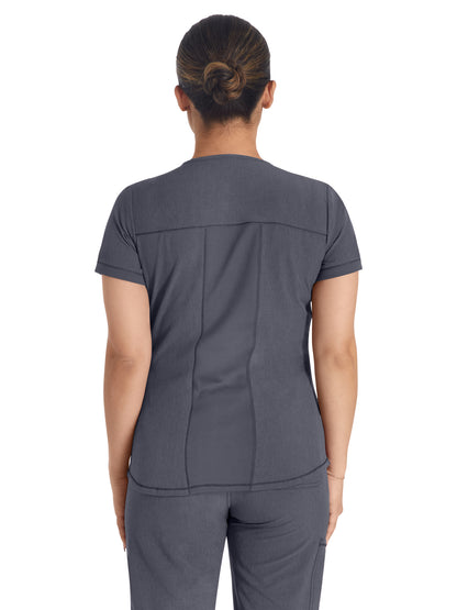 Women's 3-Pocket Henley Scrub Top - IP849A - Pewter