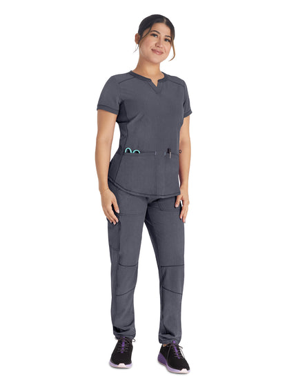 Women's 3-Pocket Henley Scrub Top - IP849A - Pewter