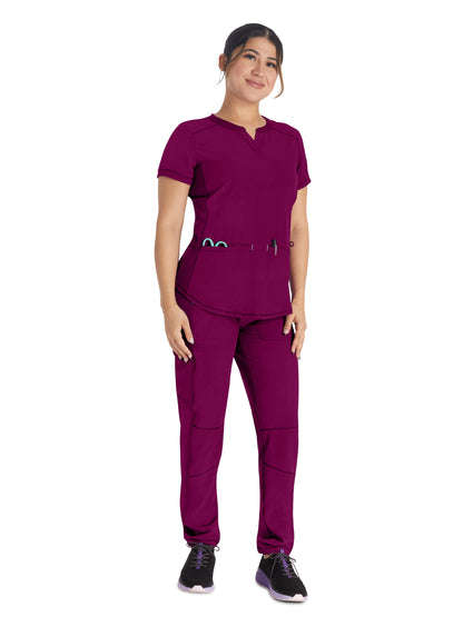 Women's 3-Pocket Henley Scrub Top - IP849A - Wine