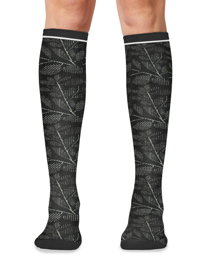 Unisex Knee High 15-20 mmHg Compression Socks - LXSUPPORT - Leafy Black