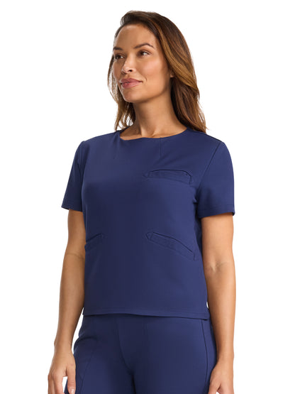 Women's 3-Pocket Ponte Round Neck Scrub Top - ML615 - Navy