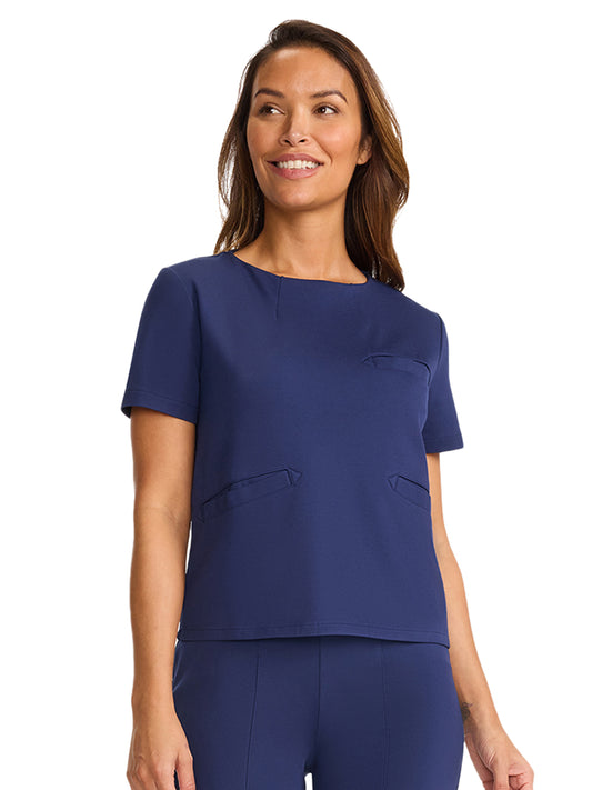 Women's 3-Pocket Ponte Round Neck Scrub Top - ML615 - Navy