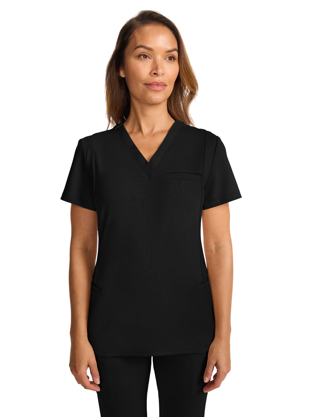Women's 3-Pocket Ponte V-Neck Scrub Top - ML616 - Black