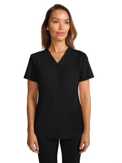 Women's 3-Pocket Ponte V-Neck Scrub Top - ML616 - Black