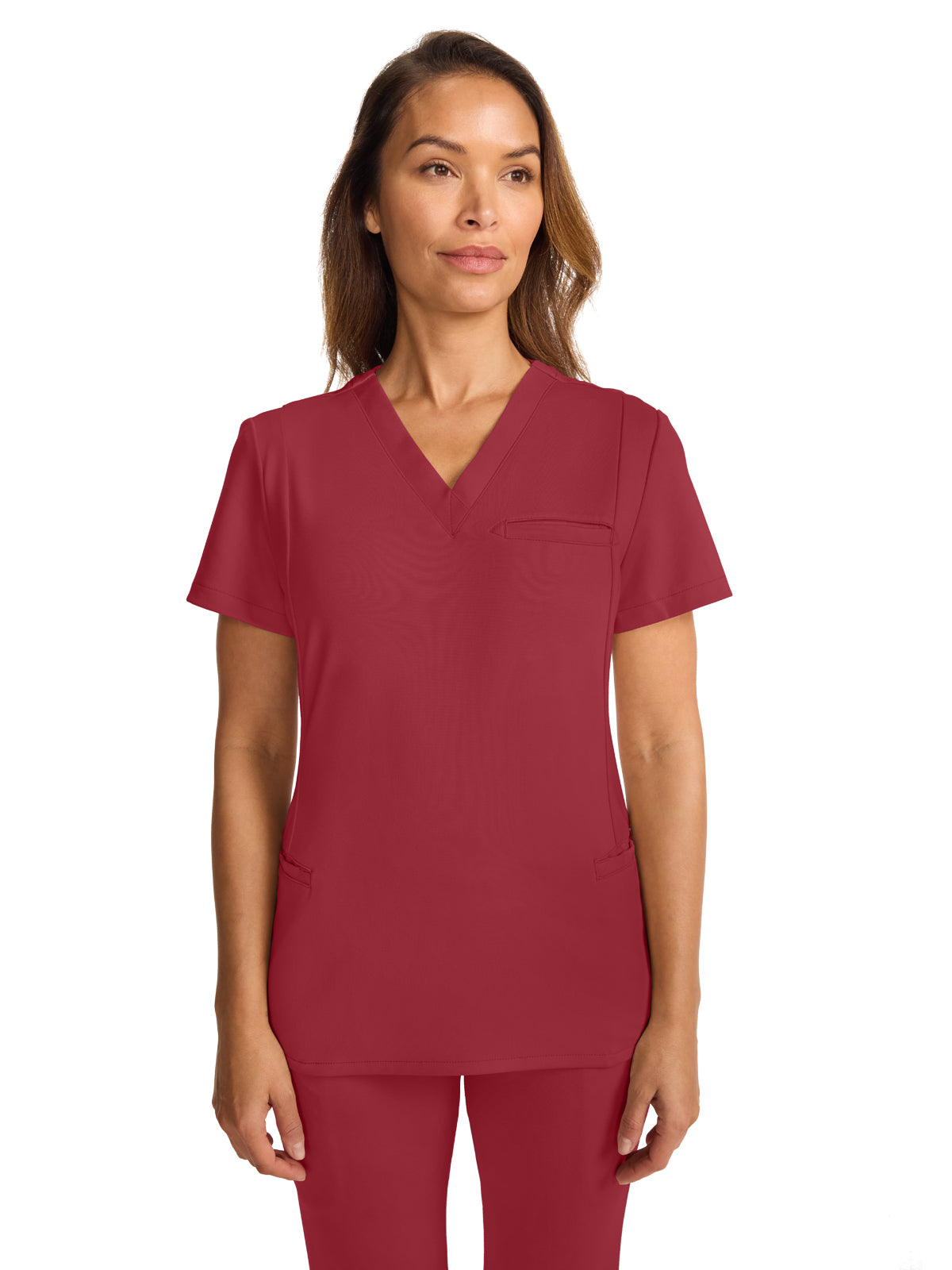 Women's 3-Pocket Ponte V-Neck Scrub Top - ML616 - Cherry Wood
