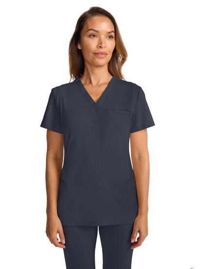 Women's 3-Pocket Ponte V-Neck Scrub Top - ML616 - Pewter