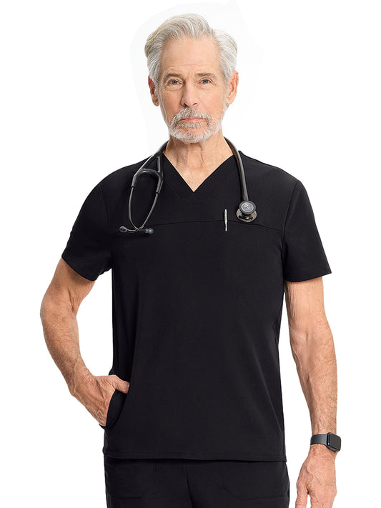 Men's 3-Pocket Vapor V-Neck Seamed Scrub Top - ML618 - Black