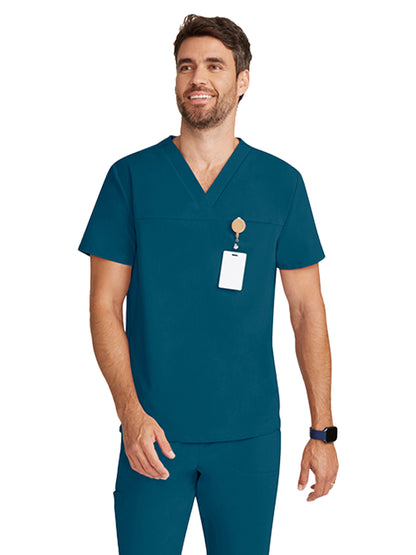 Men's 3-Pocket Vapor V-Neck Seamed Scrub Top - ML618 - Caribbean Blue