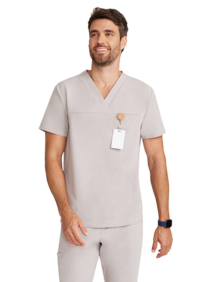 Men's 3-Pocket Vapor V-Neck Seamed Scrub Top - ML618 - Warm Stone