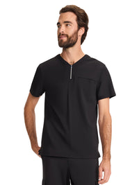 Men's 3-Pocket Ponte Quarter Zip V-Neck Scrub Top - ML620 - Black