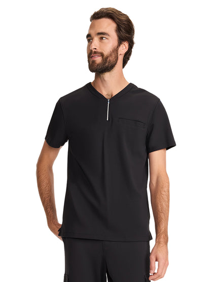 Men's 3-Pocket Ponte Quarter Zip V-Neck Scrub Top - ML620 - Black