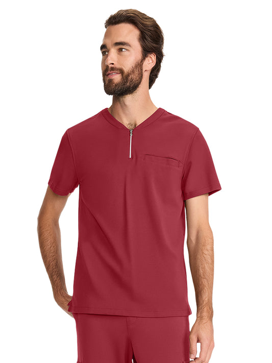 Men's 3-Pocket Ponte Quarter Zip V-Neck Scrub Top - ML620 - Cherry Wood