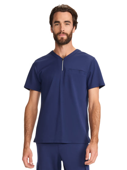 Men's 3-Pocket Ponte Quarter Zip V-Neck Scrub Top - ML620 - Navy