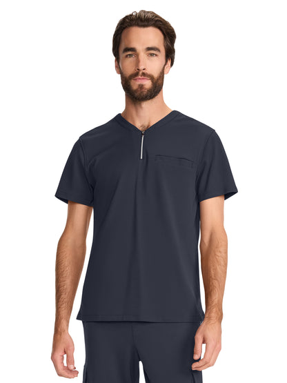 Men's 3-Pocket Ponte Quarter Zip V-Neck Scrub Top - ML620 - Pewter