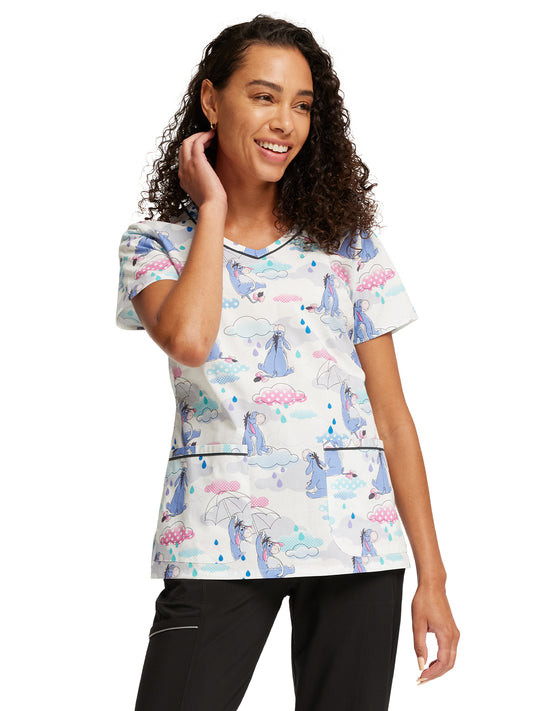 Women's V-Neck Print Scrub Top - TF633 - Eeyore Sunshower