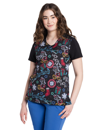 Women's V-Neck Scrub Top - TF639 - Christmas Glow