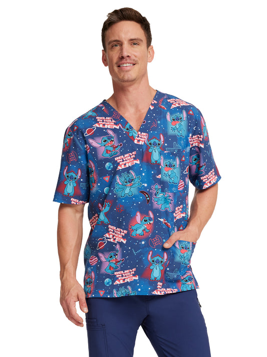 Unisex V-Neck Print Scrub Top - TF701 - Inner Alien