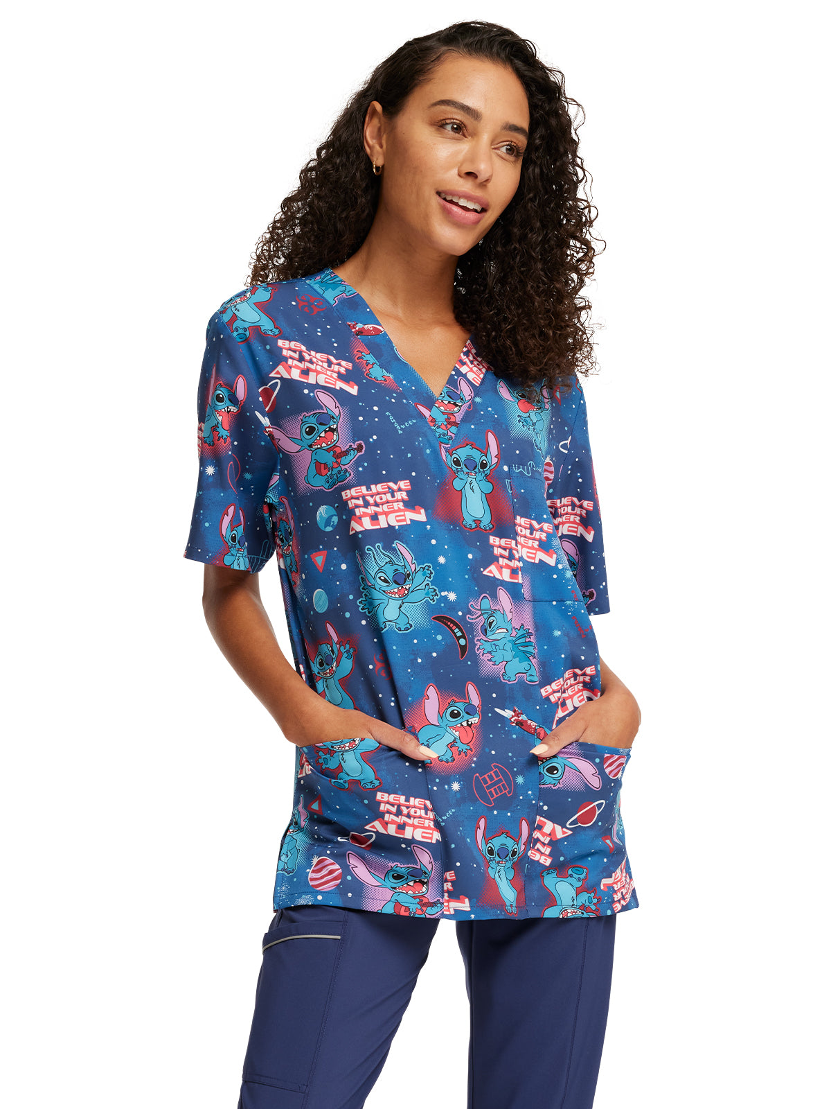 Unisex V-Neck Print Scrub Top - TF701 - Inner Alien