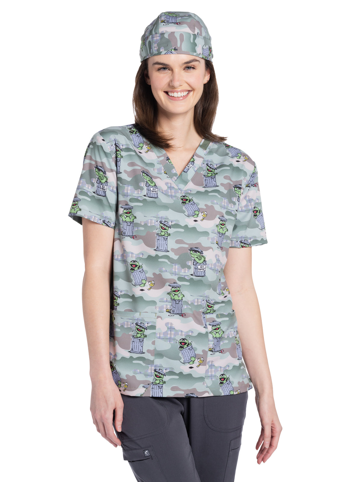 Unisex 2-Pocket V-Neck Print Top - TF728 - Grouchy Pants