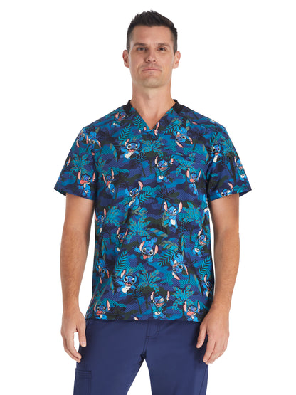 Men's 1-Pocket V-Neck Print Scrub Top - TF730 - Aloha Alien