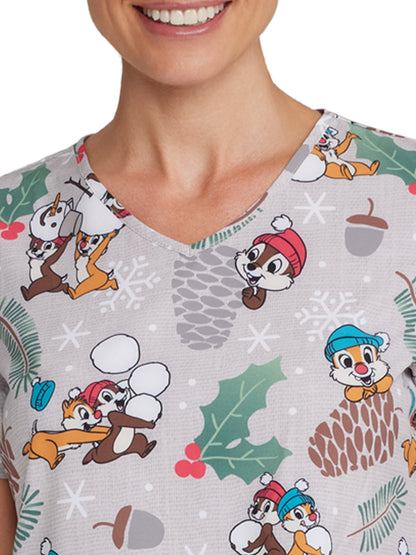 Women's V-Neck Print Top - TF737 - Nuts About Winter