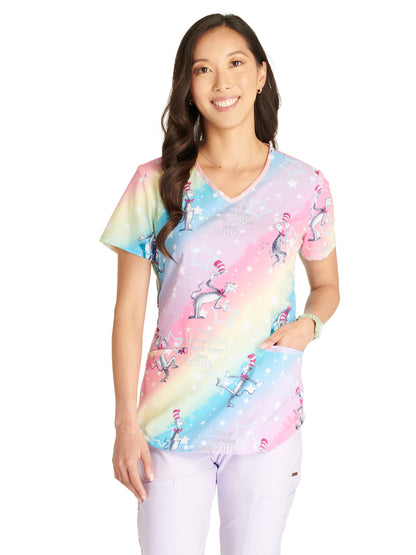 Women's V-Neck Print Top - TF737 - Magical Cat