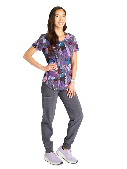 Women's V-Neck Print Top - TF737 - Dragon Flower