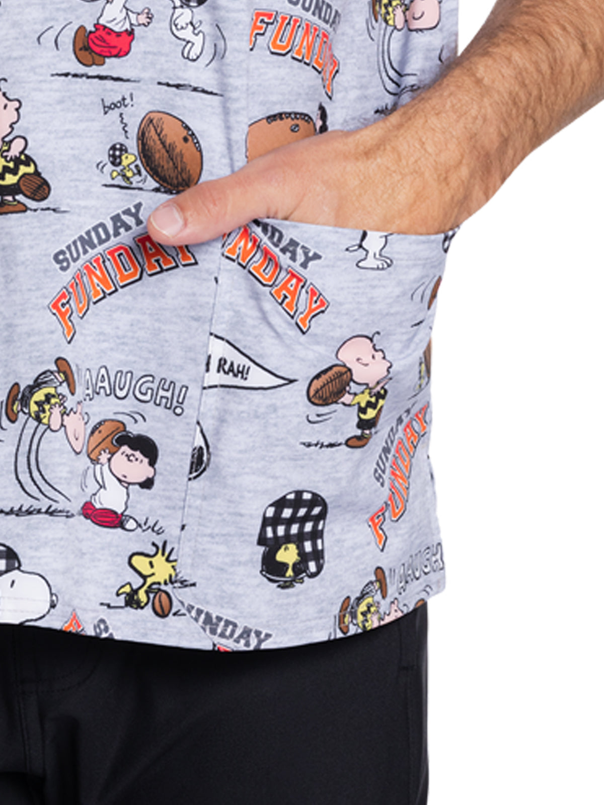 Men's 3-Pocket V-Neck Print Scrub Top - TF740 - Snoopy Funday