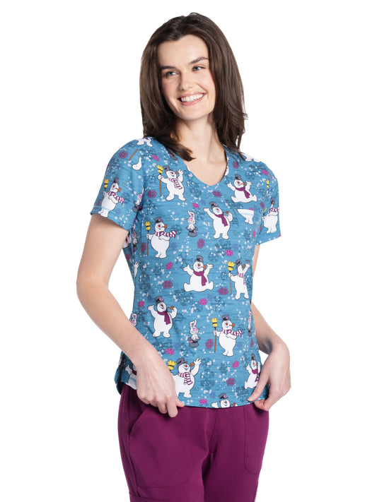 Women's Rounded V-Neck Print Top - TF786 - Chilly Magic