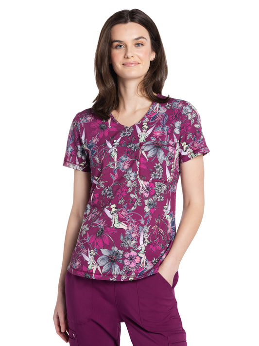 Women's Rounded V-Neck Print Top - TF786 - Magical Moonlight