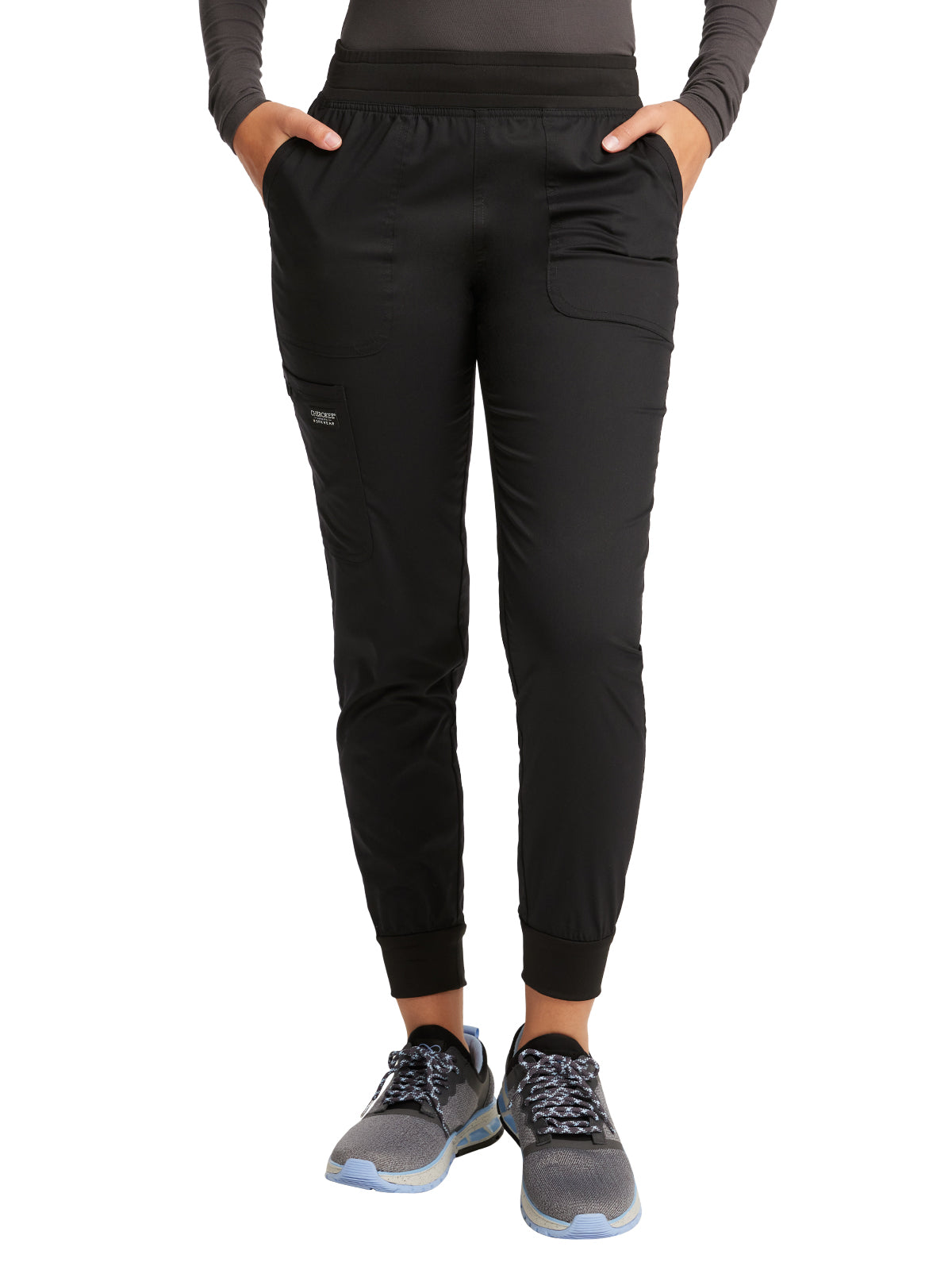 Women's 5-Pocket Mid Rise Jogger Scrub Pant - WW115 - Black